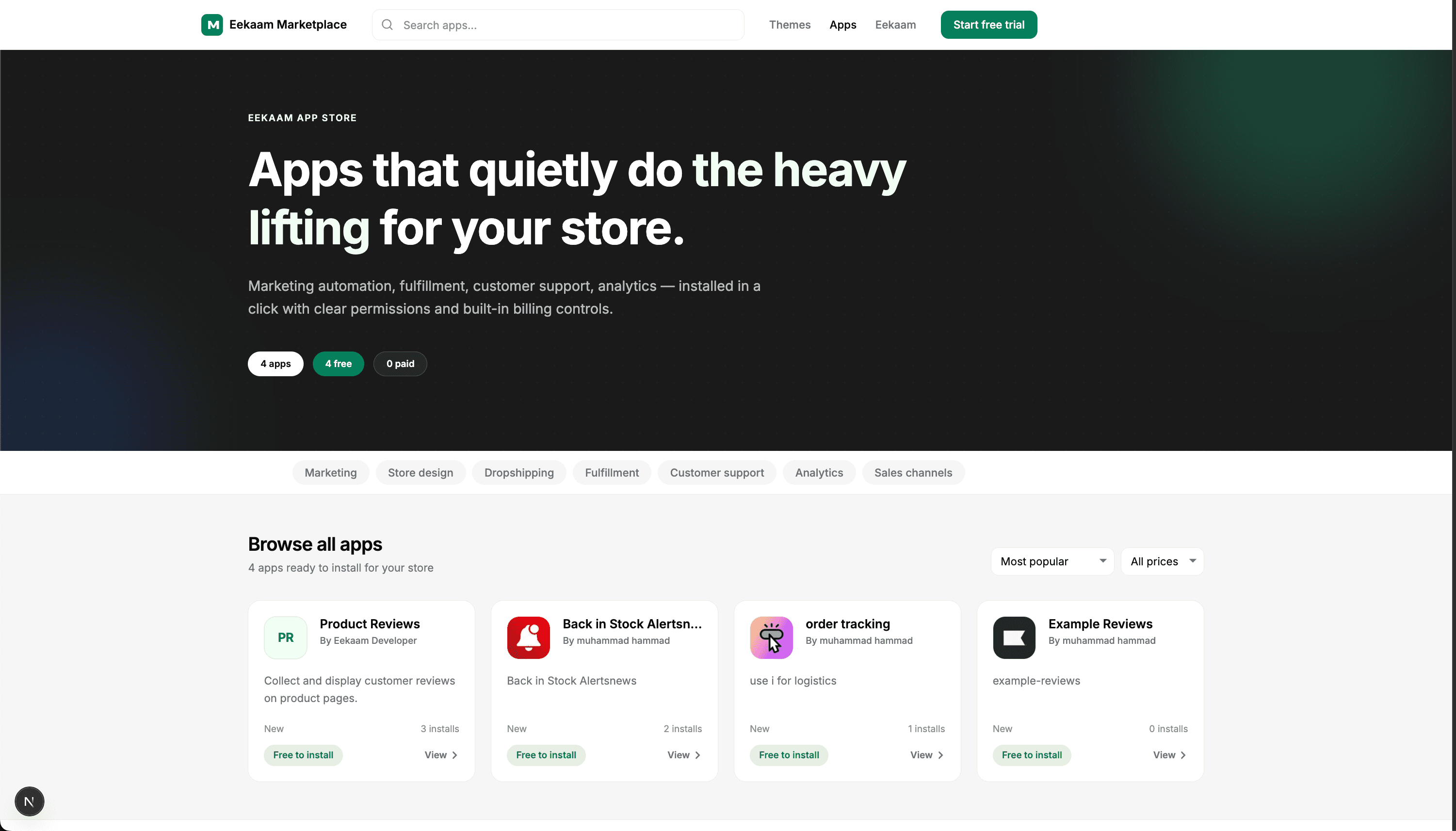 Apps marketplace